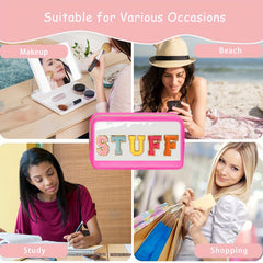 Chenille Letter Clear Makeup Bags Preppy Patch with Zipper