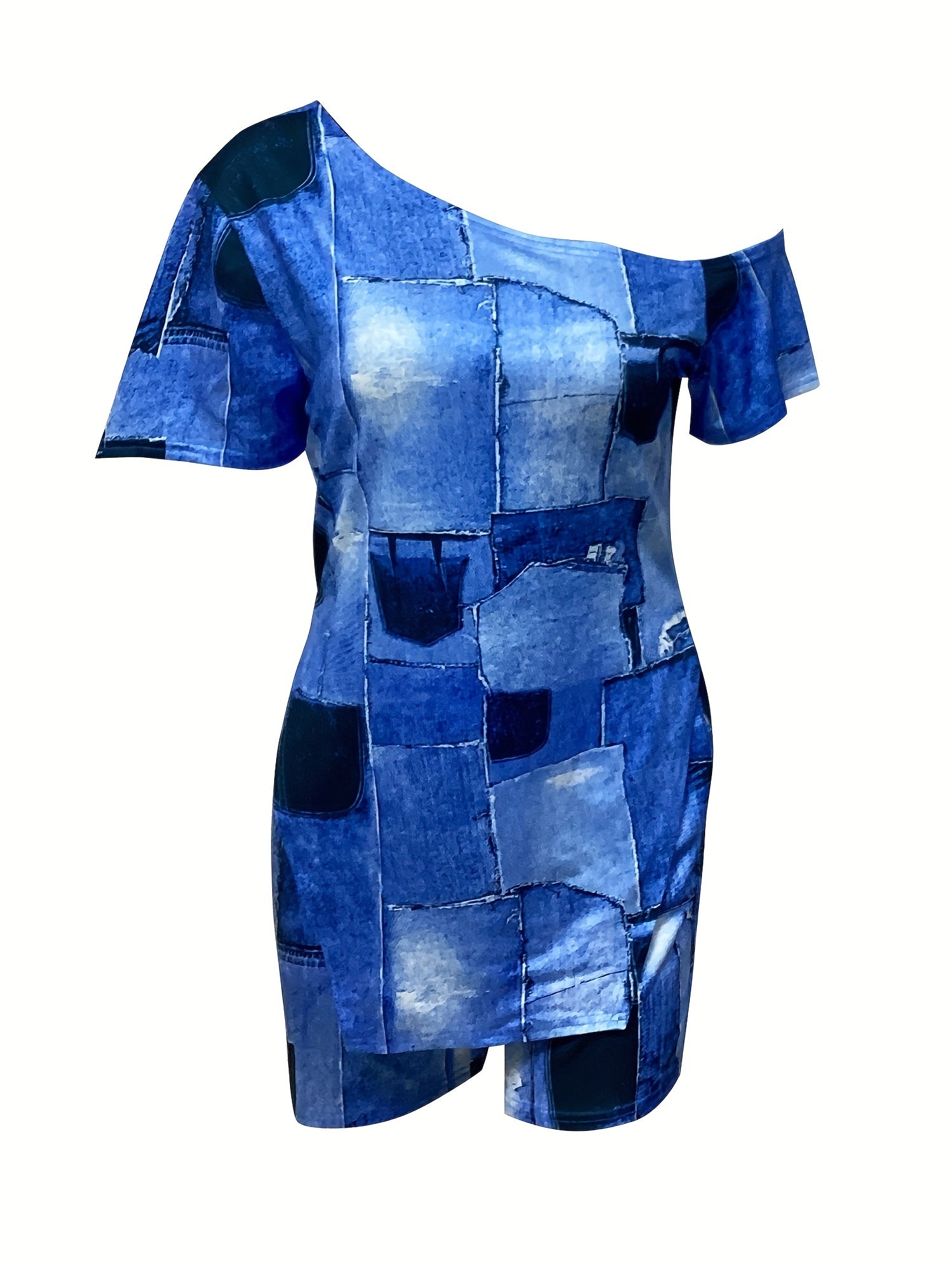 Patchwork Casual Two piece Set T shirt & Slim Shorts Outfits
