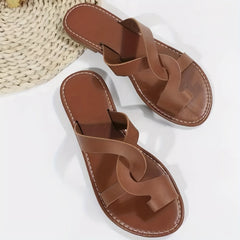 Women's Cross Strap Toe Loop Flat Slippers Open Toe Non Slip Roman Sandals