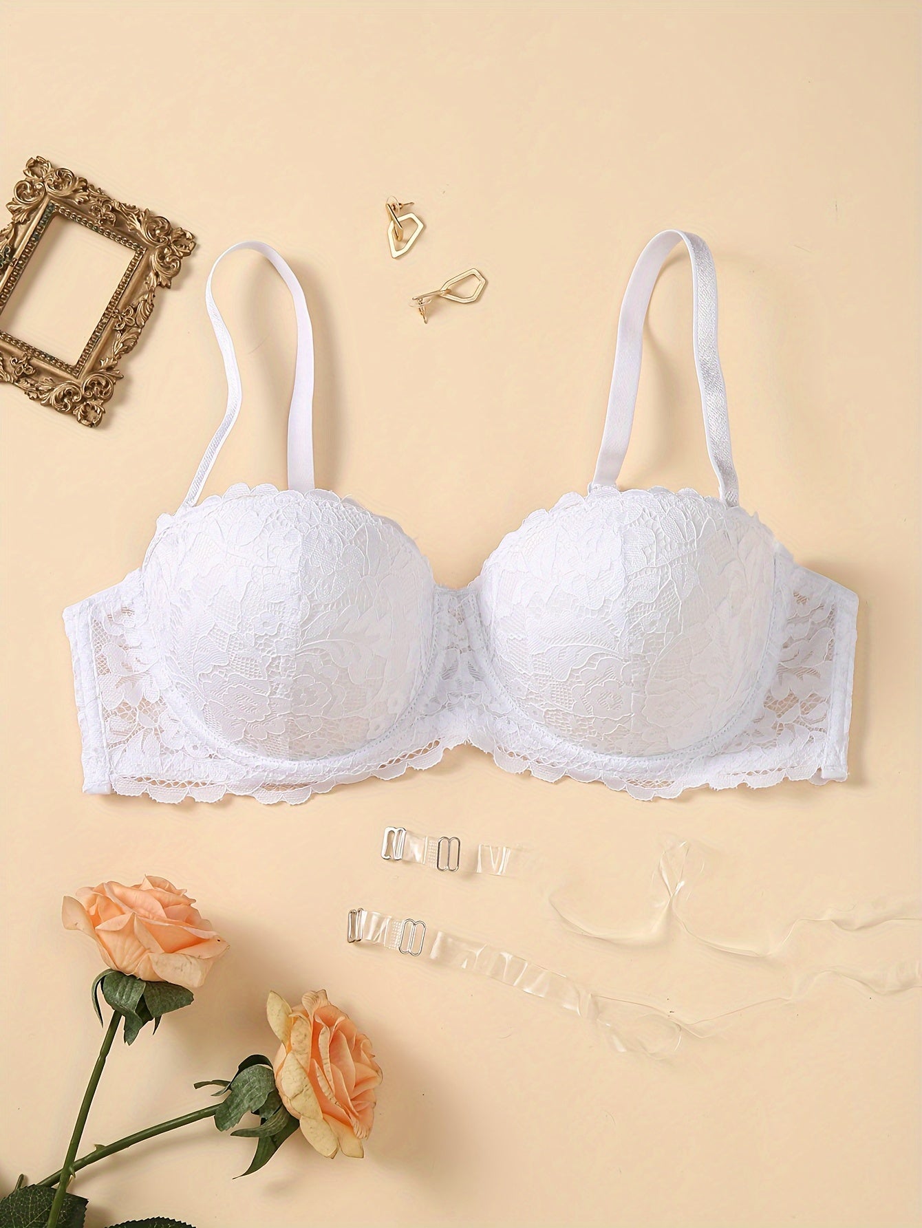Contrast Lace Push Up Bra Detached Straps
