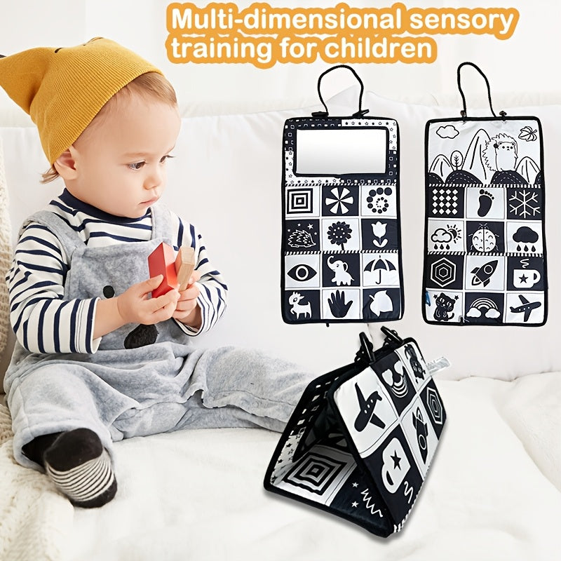 High Contrast Belly Time Mirror Toy & Sensory Crepe Cloth Book for Kids