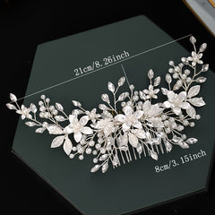 Leaf Flower Bride Wedding Hair Comb Faux Pearl Bridal Hair Piece Crystal