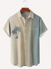 Coconut Tree Print Men's Hawaiian Shirt - Casual Short Sleeve, Chest Pocket