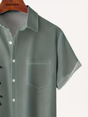 Men's Hawaiian Bowling Shirt, Graphic Print Button Down Tee, Short Sleeve