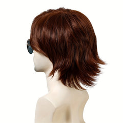 Men's Short Wavy Synthetic Wig Dark Brown