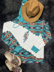 Ethnic Print Kangaroo Pocket Hoodie Women's Sweatshirt