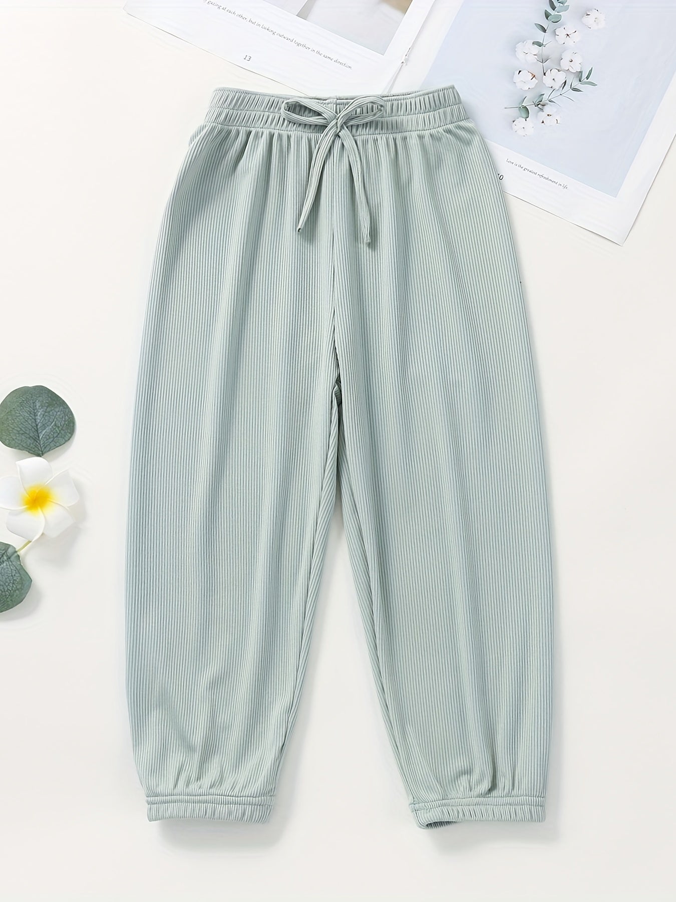 Girls Casual Sweatpants Elastic Waist Bow Loose Breathable Sport Jogger Pants