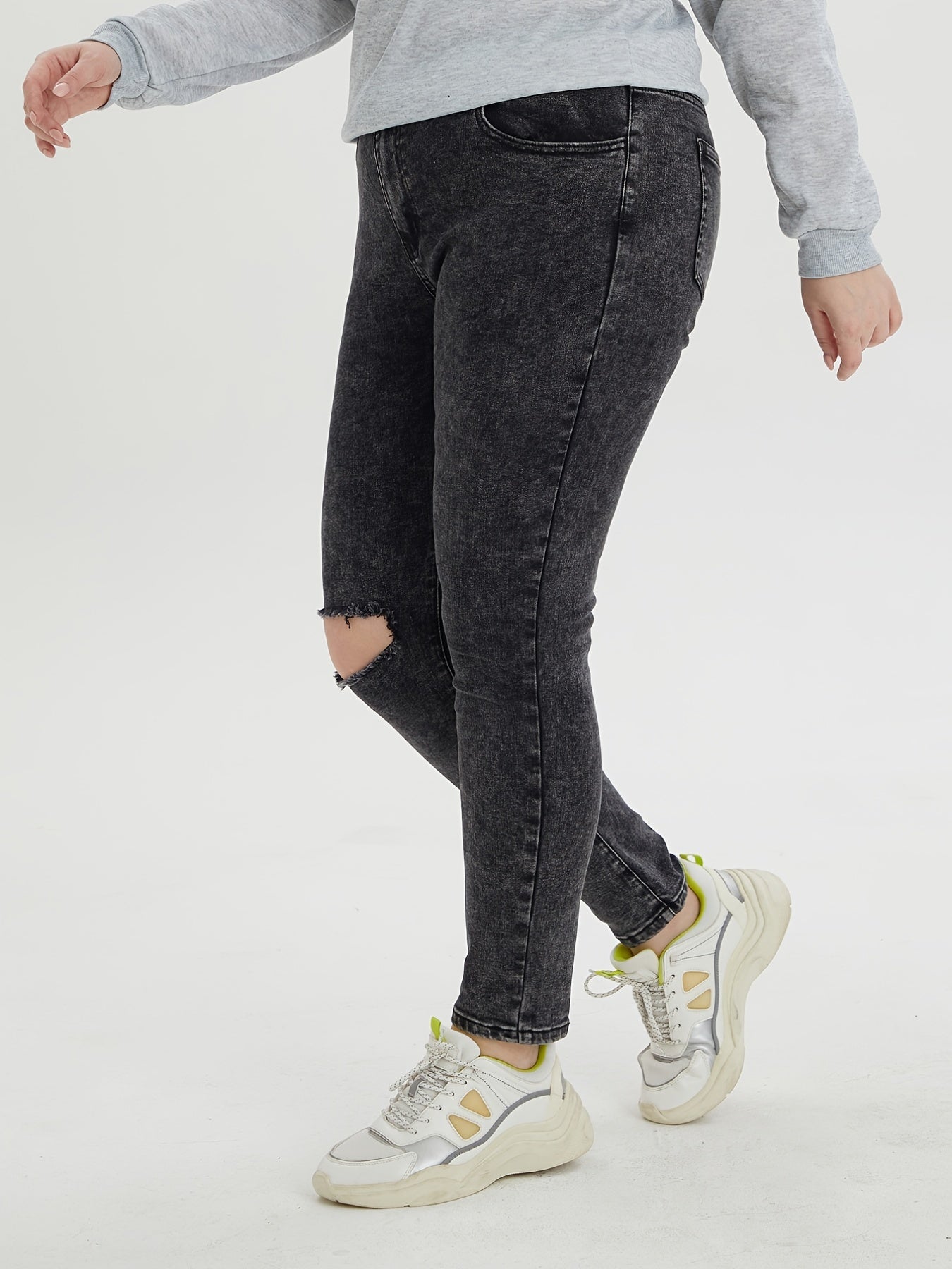 Ripped Button Fly High Stretch Jeans