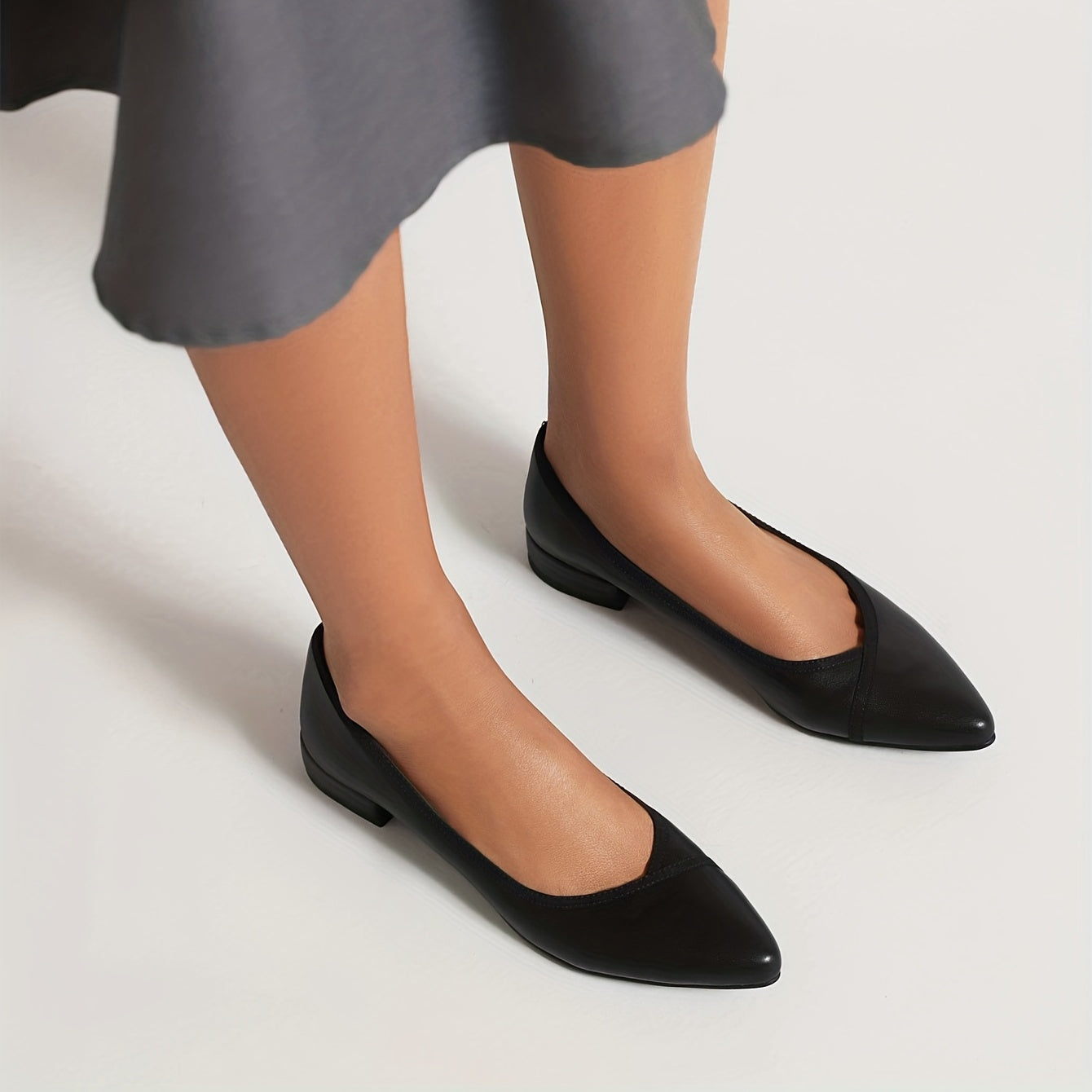 Women's Point Toe Work Shoes Casual Flat Comfortable Faux Leather Shoes
