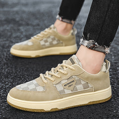 Men's Checkered Pattern Lace-up Skate Shoes Good Grip Breathable