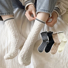 8 Pairs Twist Textured Socks Comfy & Breathable Mid Tube Socks
