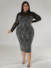 Geometric Print Mesh Bodycon Dress