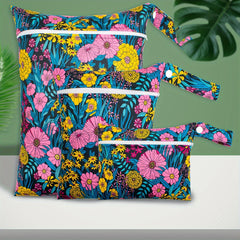 3pcs Floral Wet Bags Set Portable Diaper Travel Organizer Zipper Closure