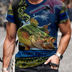 Fish Print Men's Short Sleeve T-shirt Graphic Tee Summer Clothes