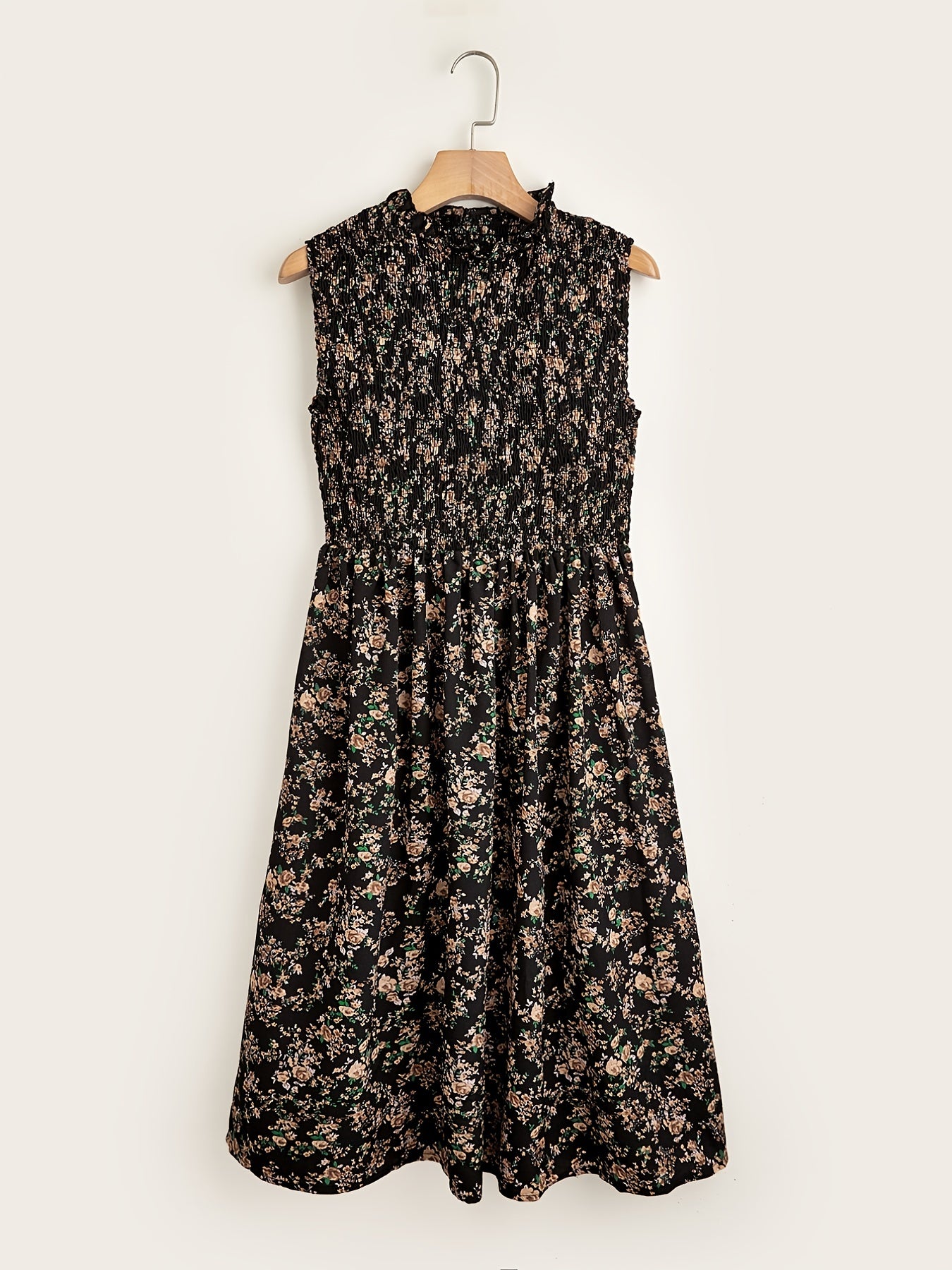 Floral Print Shirred Tank Dress for Women