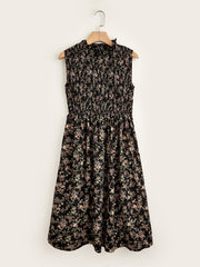 Floral Print Shirred Tank Dress for Women