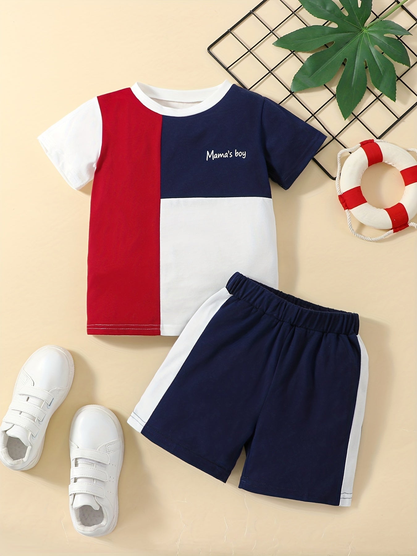 Boys Mama's Boy Block Casual Outfit Round Neck T shirt & Shorts