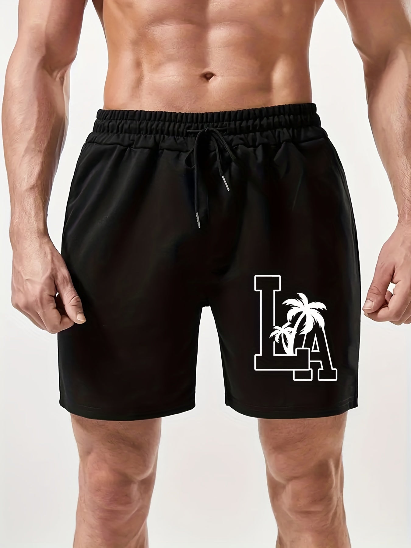 Letter & Tree Print Men's Comfy Shorts Summer Drawstring Casual Loose Shorts