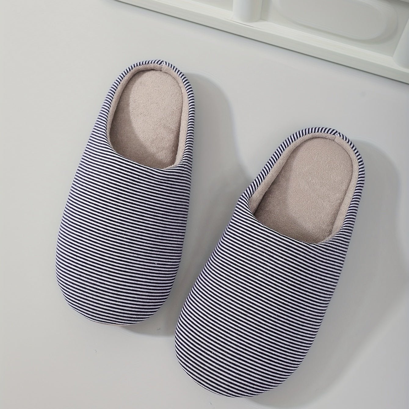 Cozy Striped House Slippers for Men Winter Shoes