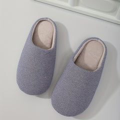 Cozy Striped House Slippers for Men Winter Shoes