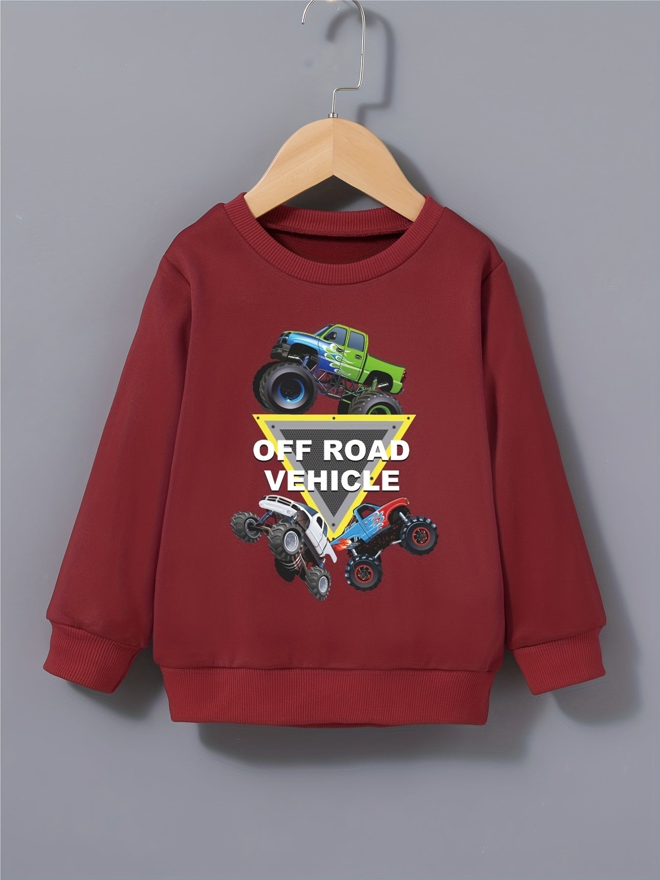 Off Road Vehicles Print Boys Casual Sweatshirt Long Sleeve Crew Neck Tops