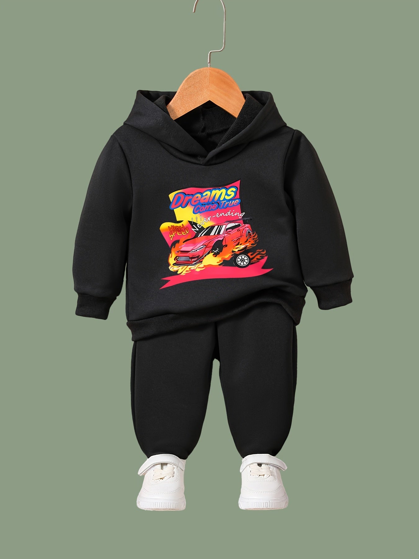 2pcs Racing Car Graphic Hoodies Pants Set for Girls