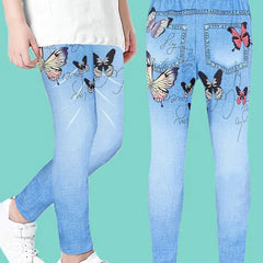 Butterfly Print Denim Leggings for Girls