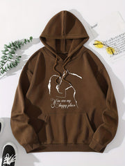 Girl & Horse Print Kangaroo Pocket Hoodie Long Sleeve Drawstring Hoodies