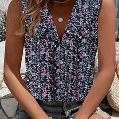 Floral Print Tank Top V Neck Sleeveless Summer Top