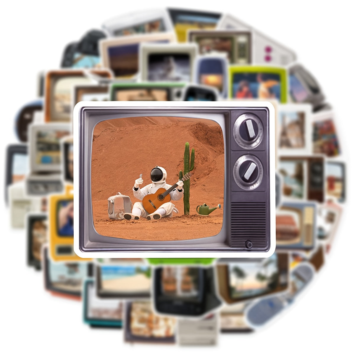 50pcs Retro TV Computer Graffiti Stickers Notebook Luggage Waterproof DIY Toys