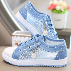 Women's Mesh Embroidery Flat Shoes Lace Up Sneakers