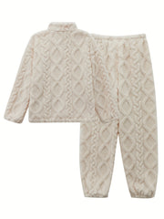 Fuzzy Pajama Set Zip Top & Pants Women's Sleepwear