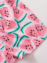 Toddler Girls Watermelon Swimsuit Set Sleeveless Ruffle Dress & Shorts