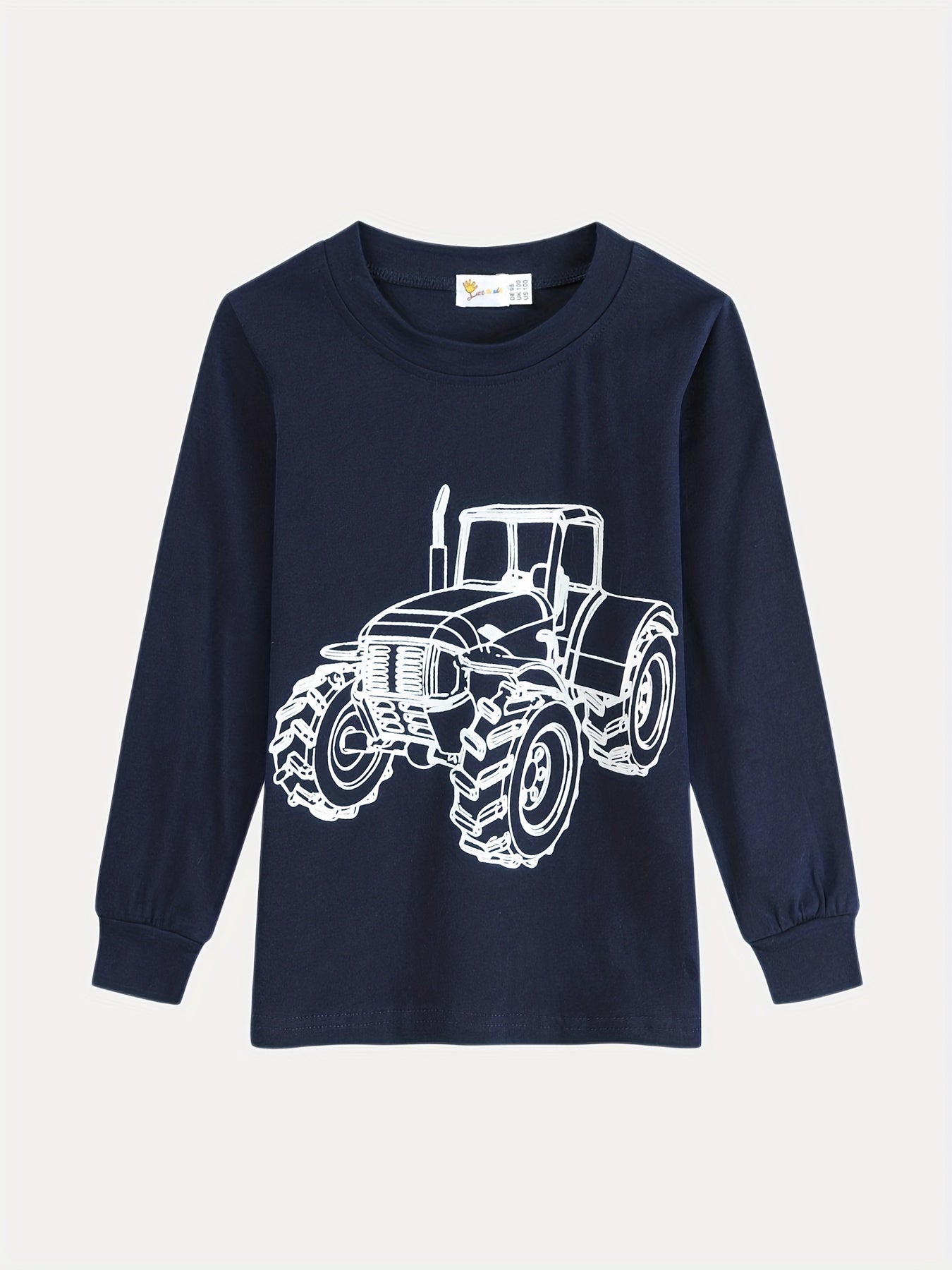 Boys Tractor Print Pajama Set Long Sleeve Top & Pants