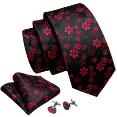 Barry Wang Men Ties Woven Silk Pocket Square Cufflinks Necktie Set
