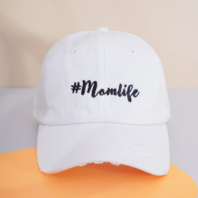 MOM LIFE Embroidery Baseball Cap Ripped Washed Ponytail Hat Sun Visor