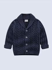 Kids Cable Knit V Neck Cardigan Winter Outwear