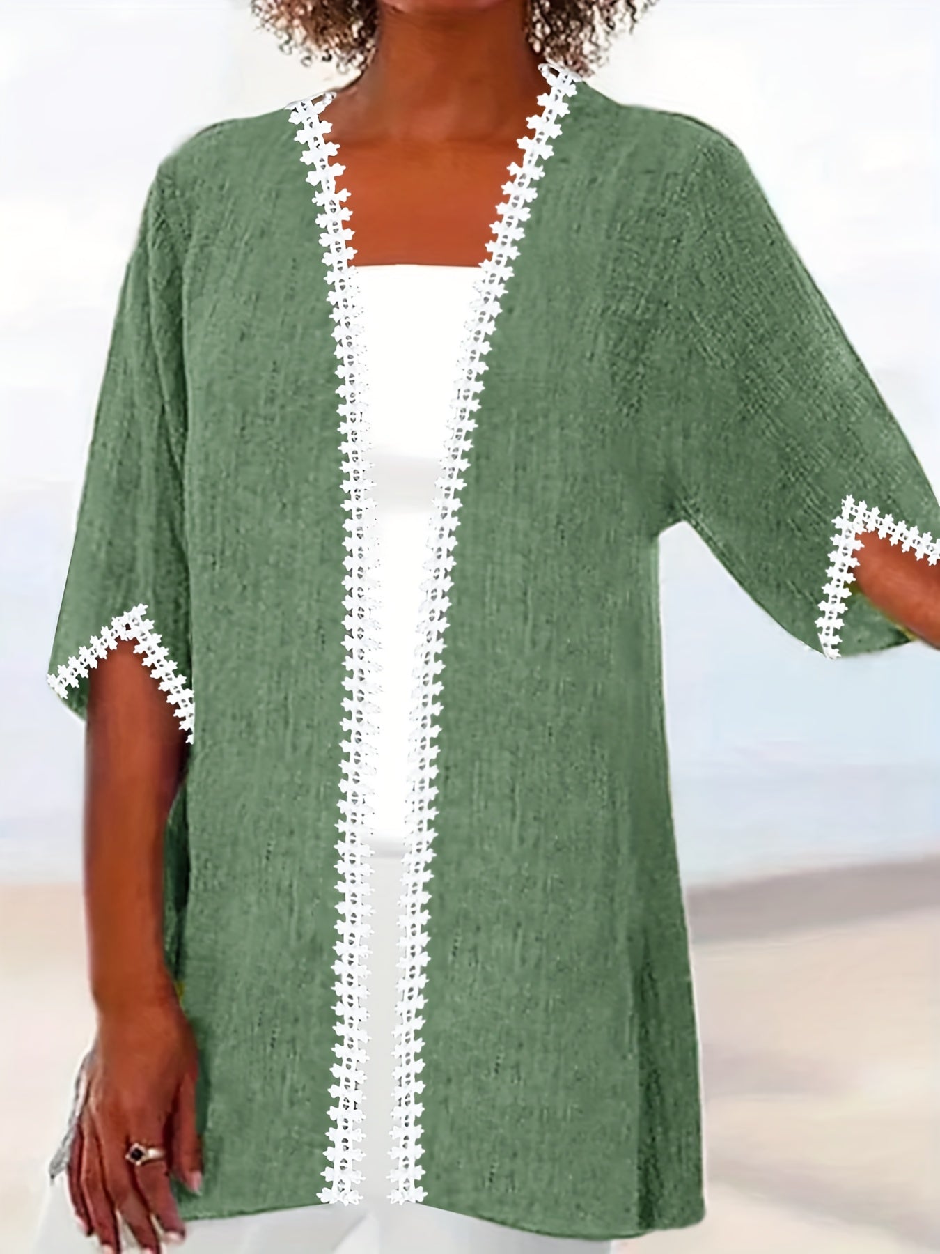 Casual Lace Sleeve Open Front Cardigan