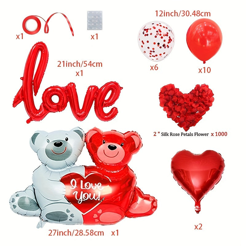 1022pcs Petal Heart Bear Latex Balloon Set for Proposals Engagements Weddings