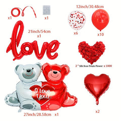 1022pcs Petal Heart Bear Latex Balloon Set for Proposals Engagements Weddings