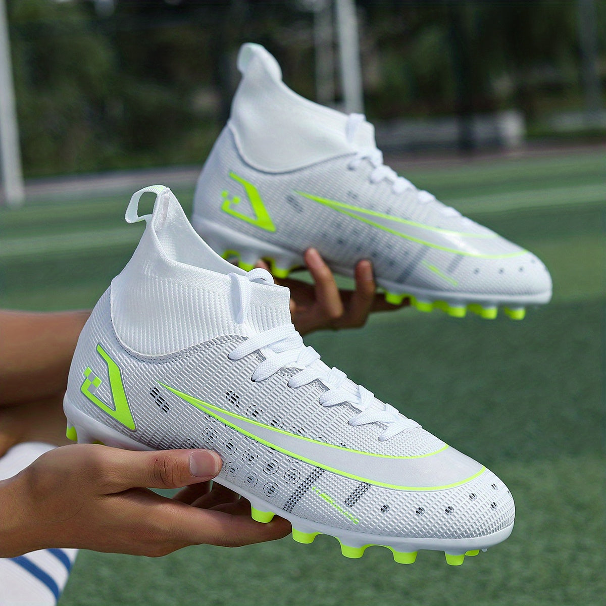 Men's High Top Spiked Football Boots, Geometry Pattern Soccer Cleats