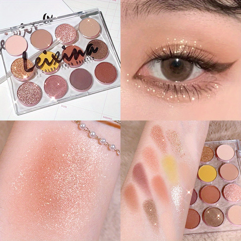 12-Color Eyeshadow Palette Natural Nude Makeup Matte Shimmer Glitter Pigment