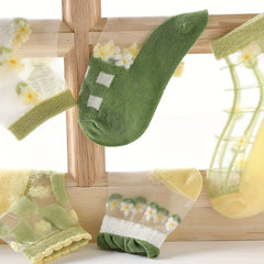 5 Pairs Girls Floral Ice Silk Short Crew Socks For Kids