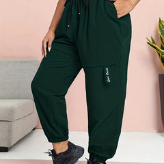 Solid Elastic Waist Cargo Joggers Cropped Pants