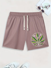 Leaf Print Men s Casual Drawstring Shorts