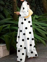 Dot Print Long Sleeve Shirt Top & Wide Leg Pants Set