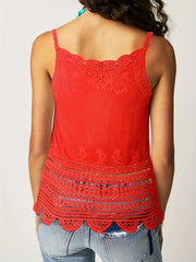 Embroidered Lace Cami Top Boho Crew Neck Sleeveless Summer Women's Clothing