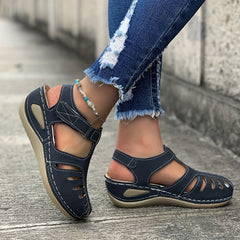 Women's Closed Toe Wedge Sandals Cutout Summer Ankle Strap Casual Sandals