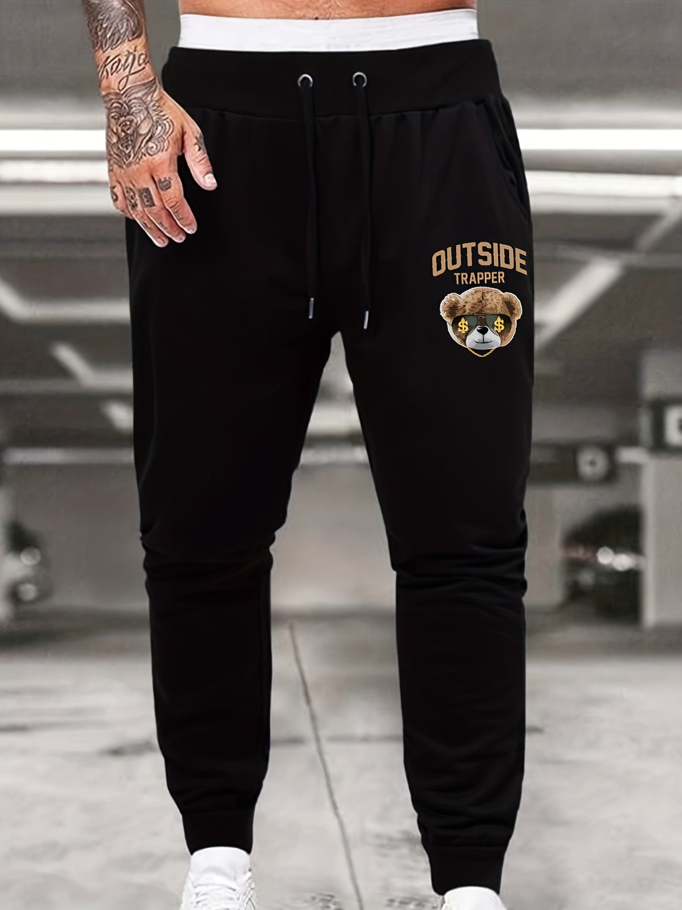 Men's Outdoor Bear Print Joggers Pants for Spring Summer Autumn