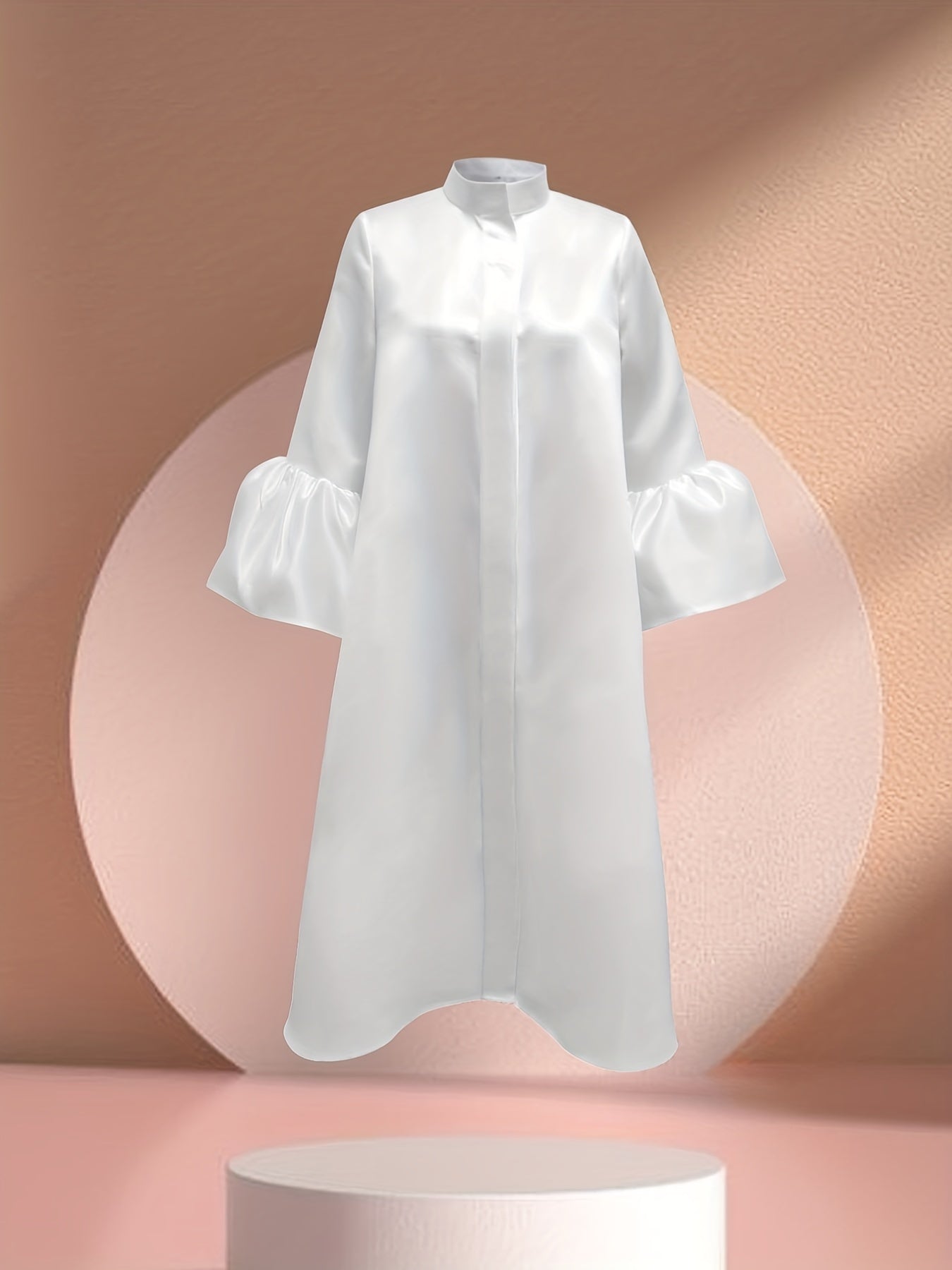 Solid Flared 3/4 Sleeve Dress Casual Mock Neck Midi Loose Dress